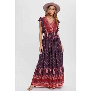 Bluivy Boho Paisley Print Surplice Maxi Dress - NWT